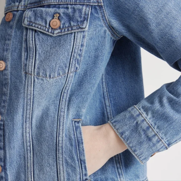 Quince Women's 100% Organic Cotton Jean Denim Jacket Indigo Blue Medium - Picture 4 of 15